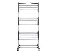 Stendibiancheria, stendibiancheria - Materiale: tubi in acciaio inossidabile - 3 ripiani, nero/bianco, con ali e barra superiore ((75-126)*64 x 170 cm-grigio)
