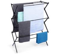 Stendibiancheria verticale estensibile in metallo nero, dimensioni 44,5-75x37,5x