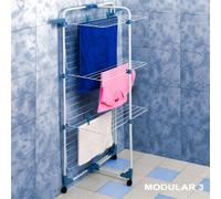 GIMI Modular 3 Stendibiancheria da Pavimento, Stendino a Torre, Verticale, con Ruote, Spazio di Stenditura 30 m, Acciaio, Bianco/Blu, 71 x 71 x 132 cm