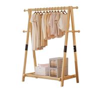 Stendibiancheria verticale pieghevole in legno massello con ripiani e ganci per cappelli Indipendent Garment nizer finitura naturale, lunghezza 115 cm, soluzione salvaspazio