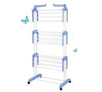 Stendino, 3 Livelli Stendibiancheria Verticale Allungabile con Ruote, Acciaio Inossidabile Stendino da Balcone Esterno, Stendipanni per Interno (75*64*170cm (blu e bianco))