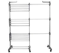 Stendino, 3 Livelli Stendibiancheria Verticale Allungabile con Ruote, Acciaio Inossidabile Stendino da Balcone Esterno, Stendipanni per Interno (75-142,5*64*170cm (grigio))