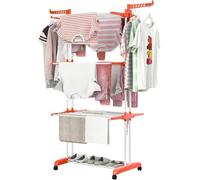 Stendino a Torre con Piedi Antiribaltamento - Stendibiancheria Pieghevole in Metallo, Ali Modulari e Richiudibili, Ruote Pivotanti, 18 m di Stenditura, Portata 25 kg - Ideale Per Famiglie, Rosso