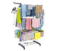 Stendino a Torre con Piedi Antiribaltamento - Stendibiancheria Pieghevole in Metallo, Ali Modulari e Richiudibili, Ruote Pivotanti, 18 m di Stenditura, Portata 25 kg - Ideale Per Famiglie, Grigio