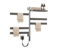 Stendino Elettrico Asciugabiancheria Con Vassoio Superiore, stendino da termosifone,Scaldasalviette Girevole, Scaldasalviette in Acciaio Inossidabile 5 Barre Con Timer Incorporato,Grigio