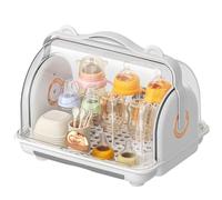 Stendino per biberon Portabiberon antipolvere Asciugatrice portatile con coperchio e vassoio scolapiatti rimovibile per accessori per biberon Grigio