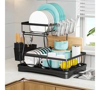 Stendino per piatti a 2 strati con scolapiatti Portaoggetti per piatti per uso domestico Lavello in acciaio al carbonio Organizzatore da cucina con portaposate