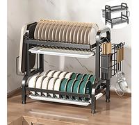 Stendino per piatti da cucina a 2 livelli, scolapiatti, scolapiatti, con cestello di scarico, organizer per stoviglie da appoggio