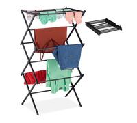 Relaxdays Stendibiancheria Verticale, Stendino Pieghevole a Torre, 11 Aste, 6 Livelli, 105x73x37 cm, in Metallo, Nero, Acciaio Inox