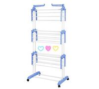 Stendino Verticale XXL salvaspazio su 3 Livelli e con 2 Ali Laterali richiudibile - stendibiancheria asciugabiancheria per Interno della casa o Esterno,75*64*170 cm (blu e bianco)