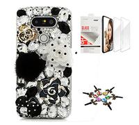 STENES Bling - Cover per cellulare compatibile con LG Stylo 6, elegante custodia 3D fatta a mano [serie Sparkle] rosa camelia fiori corona pois fiocco design cover con pellicola protettiva [confezione