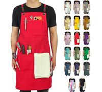 Stenffy Grembiule da cucina, grembiule da lavoro, tela, tasche multiple, giardinaggio, pittura, barbecue, artista, falegname, taglie da M a XXL, rosso