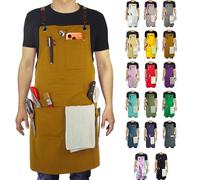 Stenffy Grembiule da cucina, grembiule da lavoro, tela, tasche multiple, giardinaggio, pittura, barbecue, artista, falegname, taglie da M a XXL, cachi