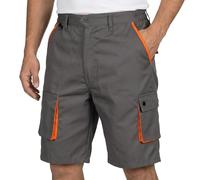 Stenso DM Pantaloncini da Lavoro Uomo Cargo Grigi con Dettagli Arancioni, Pantaloni Corti da Lavoro Uomo con Tasche Multiple E Bermuda Tecnici con Cintura Parzialmente Elastica EU50