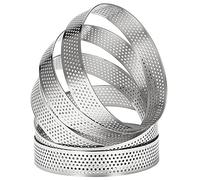 Steowsey 10 Pezzi Anelli per Crostate Circolari con Fori nel Acciaio Torta di Frutta Quiche Torta Mousse Stampo Cucina Stampo da Forno 10 Cm