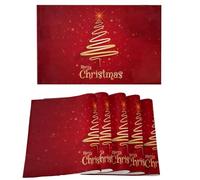 Steowsey 6PCS Merry Christmas Tree Tovagliette Antiscivolo/Pulire Lino Tavolo Da Pranzo Mat Set Calore Fodera Tavolo Rosso