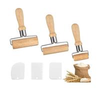 Steowsey Confezione da 3 mattarelli in legno color legno e bianco + plastica, adatti per arrotolare impasti a mano, pizza, dessert
