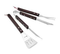 Steowsey Set di tre pezzi per barbecue in acciaio inox con manico in legno, forchetta e pala clip per griglia combinata