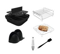 Steowsey Set di vassoi per friggitrice ad aria in silicone Set di vassoi per friggitrice ad aria quadrata Accessori per friggitrice ad aria riutilizzabile Stampo nero