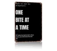 Step by Step Elephant Metaphor Metal Tin Sign Inspirational Quote How to Eat One Bite at a Time Wall Decor 8 X 12 inch