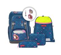 Step by Step GIANT - Set di 5 zaini per la scuola ergonomici con riflettori, regolabile in altezza con cintura in vita e sul petto, a partire dalla prima classe, 23 litri, Horse Lima, blu e rosa