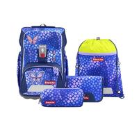 Step by Step Giant - Set di 5 zaini per la scuola ergonomici con riflettori, regolabile in altezza con cintura in vita e petto, per bambini dai 1 ° grado, 23 litri, Butterfly Maja - Blu e Rosa