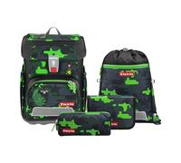 Step by Step Set di 5 zaini per la scuola Cloud ergonomici con riflettori, regolabile in altezza con cintura in vita, a partire dalla prima classe, 19 l, Black Cat Chiko, Grigio/Verde
