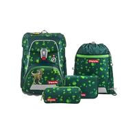 Step by Step Set di zaini per la scuola FIT 5 pezzi, ergonomici con riflettori, regolabile in altezza con cintura in vita per ragazzi e ragazze a partire dalla prima classe, 19 l, Dino Targo - Verde