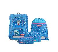 Step by Step Set di zaini per la scuola FIT 5 pezzi, ergonomici con riflettori, regolabile in altezza con cintura in vita per ragazzi e ragazze a partire dalla prima classe, 19 l, Dolphin Finja - Blu