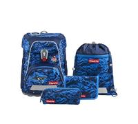 Step by Step Set di zaini per la scuola FIT 5 pezzi, ergonomici con riflettori, regolabile in altezza con cintura in vita per ragazzi e ragazze a partire dalla prima classe, 19 l, Manta Rio - Blu