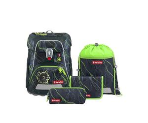 Step by Step Set di zaini per la scuola FIT 5 pezzi, ergonomici con riflettori, regolabile in altezza con cintura in vita per ragazzi e ragazze a partire dalla prima classe, 19 l, Danger Cat Chiko