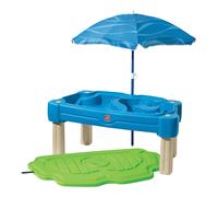 Step2 Cascading Cove Sand & Water Table con coperchio, parasole e 6 accessori | Tavolo attività / Tavolino sabbia e acqua con coperchio per il giardino | Giochi d'acqua per bambini