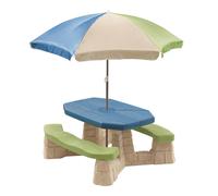 Step2 Naturally Playful Aqua Tavolo da picnic per 6 bambini con ombrellone | Set da picnic per bambino in plastica