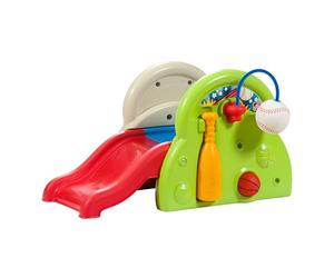 Step2 Sports-Tastic Activity Center Parco giochi con accessori sportivi per bambini | Set scivolo/basket/calcio/baseball per bambini | Giocattoli in plastica