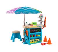 Step2 Stop & Go Market Negozio di giocattoli per bambini in ccessori | Negozio di giocattoli / bancarella di mercato con pompa di benzina | Con registratore di cassa e soldi giocattolo