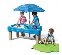 Step2 Cascading Cove Sand & Water Table con coperchio, parasole e 6 accessori | Tavolo attività / Tavolino sabbia e acqua con coperchio per il giardino | Giochi d'acqua per bambini