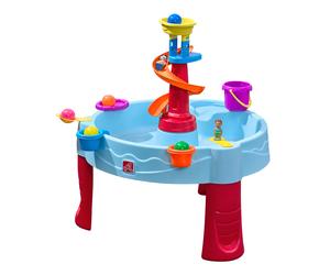 Step2 Tavolo d'acqua spirale in blu e rosso | Giocattolo acquatico per bambini, con set di accessori da 13 pezzi | Tavolo attività con acqua per il giardino