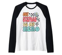 Stepdad Hero Cute Retro Floral Fathers Day Appreciation Maglia con Maniche Raglan