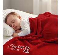 Stepdiy Coperta personalizzata con nome per neonato e bambina, 100% cotone, 80x100 cm, baby shower e primo Natale (Rosso)