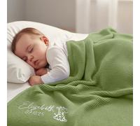 Stepdiy Coperta personalizzata con nome per neonato e bambina, 100% cotone, 80x100 cm, baby shower e primo Natale (Verde Fagiolo)