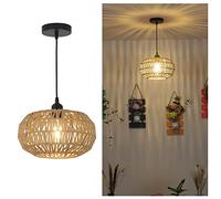 Stepeak Lampada a sospensione in stile bohémien con paralume in rattan, lampada a sospensione in rattan, lampada a sospensione rustica per camera da letto, plafoniera in bambù per soggiorno