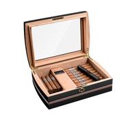 STEPHM Humidor for sigari in Legno di Cedro Moderno con Piano in Vetro, Custodia for sigari da Tavolo con igrometro, umidificatore, Scatola for sigari con divisore, for 50 sigari, Regali for Uomo