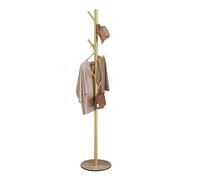 STEPHM Metal Coat Rack Stand With 7 Hooks Freestanding Clothes Rack With Tempered Glass Base Easy To Assemble Hall Tree For Home Entryway Hats Bags Clothing Hanger Organizer(Gold)
