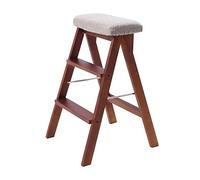 Stepladder Pieghevole 3 Battistrada Scaletta per scaletta, Sedia per Scale in Legno Sedile in Spugna Sedia da Pranzo Sgabello Alto Attrezzo da Giardino per casa Pesante Max. 150kg in Marrone