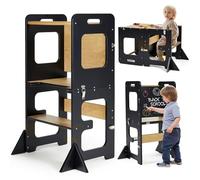 STEPSAFE Montessori Torre per bambini, Torre di apprendimento con lavagna, 3 in 1 Pieghevole Learning Tower, Multifunzionale Torre didattica per bambini di età superiore a 1 anno (nero)