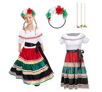 stepsin Abito tradizionale messicano per ragazze, abito da ballo folklorico, Cinco De Mayo, costume da festa messicana