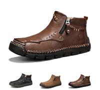 Stepthetop Motorcycle Boots, Hand-Stitched Genuine Leather Boots, Waterproof and Anti-Slip for Work, Driving, Hiking (Brown Velvet,41)