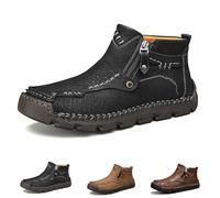 Stepthetop Motorcycle Boots, Hand-Stitched Genuine Leather Boots, Waterproof and Anti-Slip for Work, Driving, Hiking (Black,43)