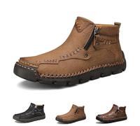 Stepthetop Motorcycle Boots, Hand-Stitched Genuine Leather Boots, Waterproof and Anti-Slip for Work, Driving, Hiking (Khaki,42)