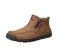Stepthetop Motorcycle Boots Men, Hand-Stitched Genuine Leather Boots-Wide Toe Waterproof and Anti-Slip Suitable for Work, Hiking (Khaki,39)